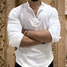 Men Printed Cotton Rayon Pathani Kurta-image-1