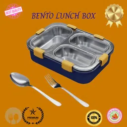 moira international Compartment -3 Sealed Leak Proof Stainless Steel For Kid's & Adult_B218 3 Containers Lunch Box image 1