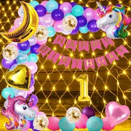 littols No 1 Gold Balloons with Unicorn Birthday Theme Items or Kit Pink Set-picture-45