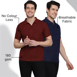 inkkr Pack of 2 Men Solid Polo Neck Cotton Blend Multicolor T-Shirt image 4