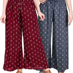 Pack of 2 Women Regular Fit Maroon, Grey Viscose Rayon Trousers-image-97