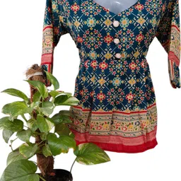 madhavmart Casual Regular Sleeves Printed Women Blue Top image 2