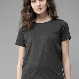 roadster Pack of 2 Women Printed Round Neck Pure Cotton Grey, Pink T-Shirt image 2