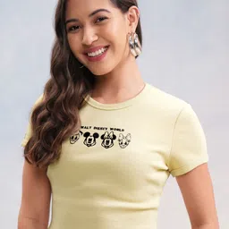 tokyo talkies Women Embroidered Round Neck Cotton Blend Beige T-Shirt image 3