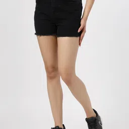 cosmic Solid Women Denim Black Denim Shorts image 3