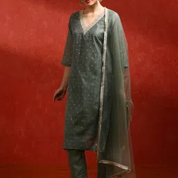 jaipur kurti Women Chanderi Kurta Pant Dupatta Set image 4