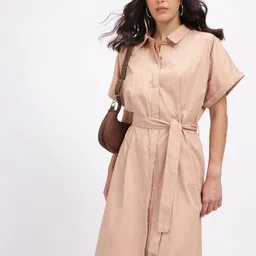 glitchez Women Shirt Brown Midi/Calf Length Dress-picture-27