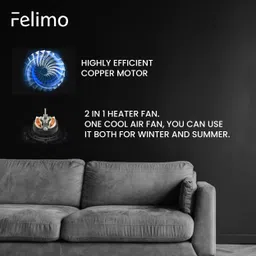 felimo Flash 1000 /2000 Watt With Led Power Indicator & Powerful Copper Motor Fan Room Heater image 5