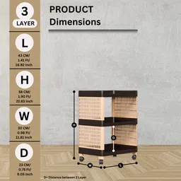 marmik 3 Layer Multipurpose Storage Rolling Cart with Wheels For Office, Home, Plastic Kitchen Trolley image 2