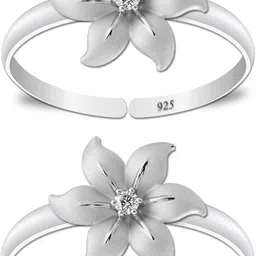 styleejewel 92.5 Sterling Silver Petals CZ Toe-rings (Bichhiya) for Women Sterling Silver Cubic Zirconia Silver Plated Toe Ring-picture-13