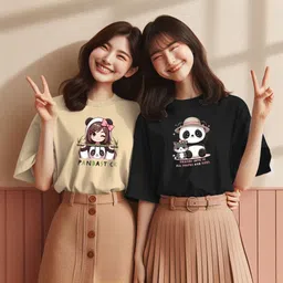 infirax Pack of 2 Women Graphic Print Round Neck Pure Cotton Multicolor T-Shirt-picture-14