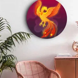 Round Yellow Mythical Phoenix Canvas Art Print By The Artment image 1