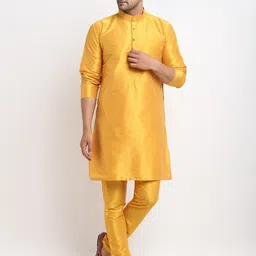 kaifoo Men Pure Silk Kurta Churidar Ethnic Jacket Set image 5