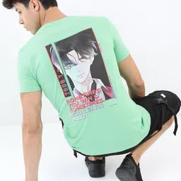 highlander Men Printed Round Neck Pure Cotton Light Green T-Shirt image 3