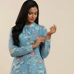darvi Women Regular Fit Floral Print Mandarin Collar Casual Shirt-picture-43