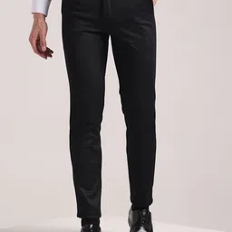 moda rapido Men Slim Fit Black Linen Blend Trousers-picture-10
