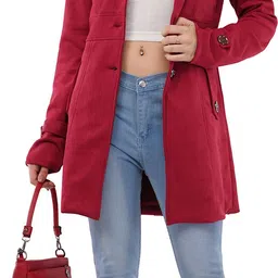 urban streetwear Suede Solid, Self Design, Applique Coat For Women image 3