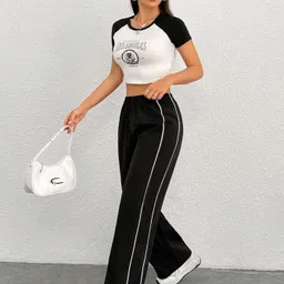 adokedo Women Solid, Striped Black Track Pants image 3