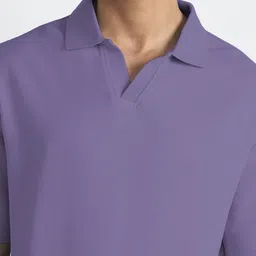 nobero Men Solid Polo Neck Cotton Blend Purple T-Shirt image 5
