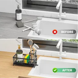 revatakg Metal Sink Organizer Sponge Holder for Kitchen Sink Caddy with High Brush Holder Iron Wall Shelf image 3