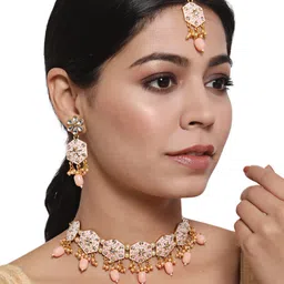 Anouk Gold-Toned & Pink Gold-Plated Meenakari Jewellery Set-picture-12