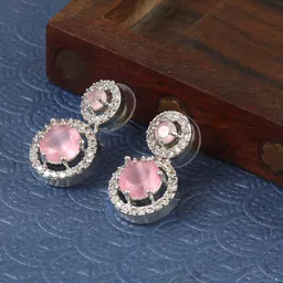 jewar mandi Earrings Silver Plated Drop Ad Cz Multi-Color Stones Round Drop Design Danglers Cubic Zirconia, Crystal Brass Drops & Danglers, Earring Set-picture-12