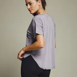 mkh Women Graphic Print Crew Neck Polyester Purple T-Shirt image 3