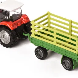braintastic Pull Back Friction Tractor with Trolley Inertia Vehicle Farm Truck Toy for Kids image 2