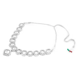 AMI Silver Plated Artificial Stones-Studded Necklace and Earrings With Maang Tika image 3