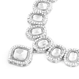 AMI Silver Plated Artificial Stones-Studded Necklace and Earrings With Maang Tika image 4