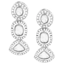 AMI Silver Plated Artificial Stones-Studded Necklace and Earrings With Maang Tika image 5