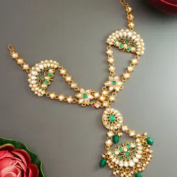 aadita Gold Plated White Kundan & Pearl Studded Maangtika image 1