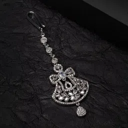 justpeachy Silver-Toned Rhodium-Plated White AD Stone-Studded Maang Tikka-picture-17