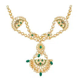 aadita Gold Plated White Kundan & Pearl Studded Maangtika image 2