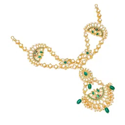 aadita Gold Plated White Kundan & Pearl Studded Maangtika image 3