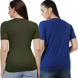 shaun Pack of 2 Women Self Design Round Neck Polyester Multicolor T-Shirt image 1