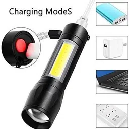 life creation (Pack of 2) Mini Pocket Light Zoom COB USB Charging Led Water Proof TorchR-100 Torch image 2