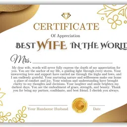 aanyacentric A4 Size 8.3x11.7inches World Best Wife Certificate For Lover Partner Greeting Card image 2