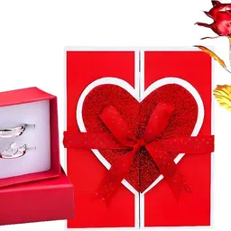 Red Rose Gift Set with Couple Rings & Love Card | Valentine Day Gift Red Rose Artificial Flower-image-73