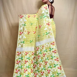 spfashion Woven, Self Design Jamdani Cotton Silk Saree image 2