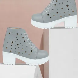 himquen Women Block Heel Boots Synthetic Leather heels with laser cut Boots For Women-picture-15