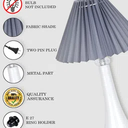 glowhere Farmhouse Matte Table Lamp, Pleated Grey Shade, E27 Bedside & Living Room Table Lamp image 5