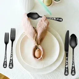 kitchease Christmas Theme Fruit Forks|Flatware for Salad, Dessert, Snacks|Charcoal Black Stainless Steel Cutlery Set image 5