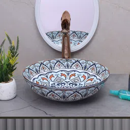cluster Designer Glossy Ceramic Table Top Wash Basin For Bathroom & Livingroom Decor | Round Shape Wash Basin (40.5x40.5x12.5 cm) Counter Top-picture-18