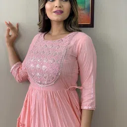 ethrivaa Printed Cotton Blend Stitched Anarkali Gown image 2