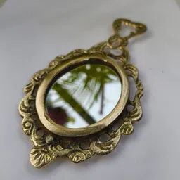 ahd antiques Pure Brass Frame Hand Mirror Decorative Showpiece - 16 cm image 3