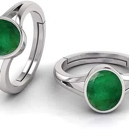 sanvi gems 11.25 Ratti 10.30 carat Emerald Adjustable Silver Ring for Women and Men Sterling Silver Emerald Silver Plated Ring image 3