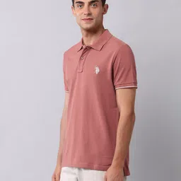 u.s. polo assn. denim co. Men Solid Polo Neck Pure Cotton Orange T-Shirt image 4