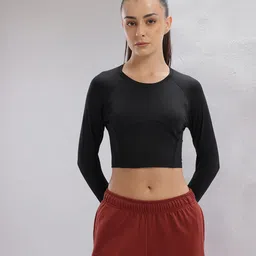 hrx by hrithik roshan Women Solid Round Neck Polyester Black T-Shirt image 3