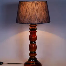 Rocky Grey Fabric Shade Night Lamp With Wood Base By BrightDaisy image 4